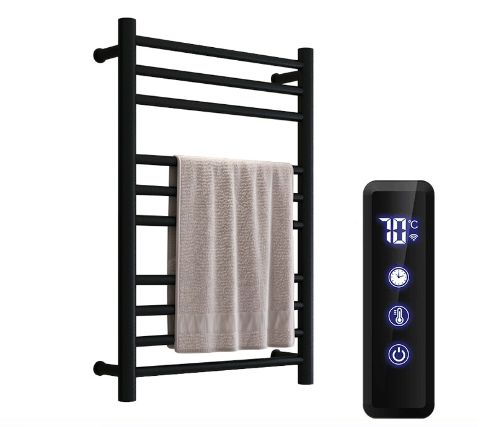Toalheiro Térmico Preto Tubo Quadrado com Timer, Controle de Temperatura e Wifi