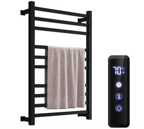 Toalheiro Térmico Preto Tubo Quadrado com Timer, Controle de Temperatura e Wifi